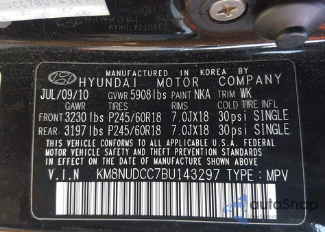 2011 Hyundai Veracruz Limited из США, поврежденный, VIN KM8NUDCC7BU143297